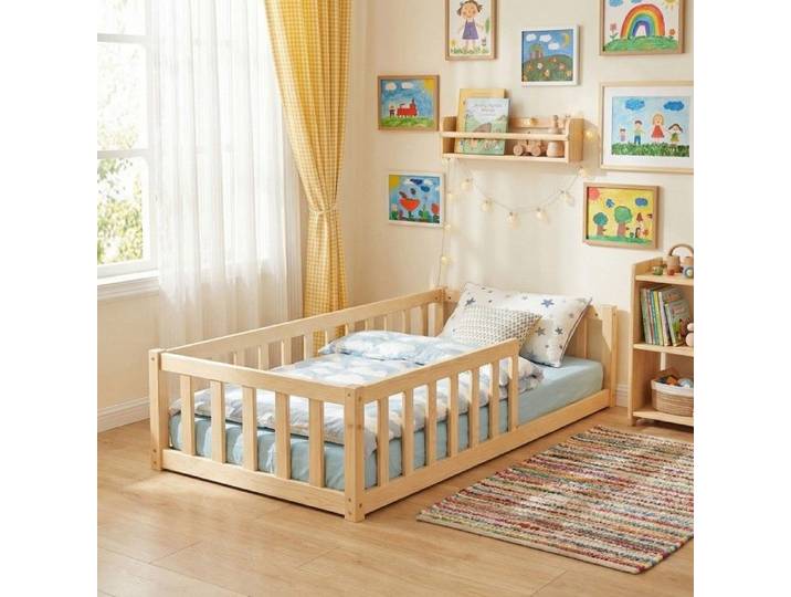 Lit NINO 70x140 + 1 sommier + barrière / Bois clair