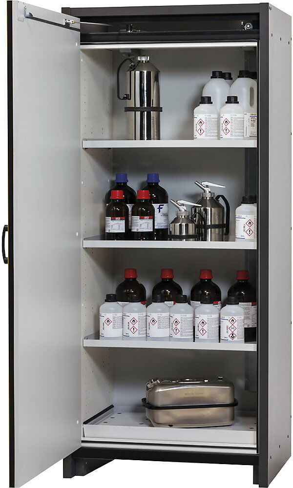 Feuerbeständiger Gefahrstoffschrank FM/UL/ULC/Typ 30, 1-türig, Breite 864 mm, grau/gelb asecos