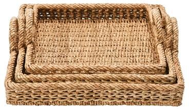 Storied Home S/3 Decorative Water Hyacinth Tray