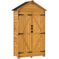 MCombo Gartenschrank Geräteschuppen Werkzeugschrank Outdoor-Schrank Gartenbox mit Satteldach aus Holz Grau/Natur 1000