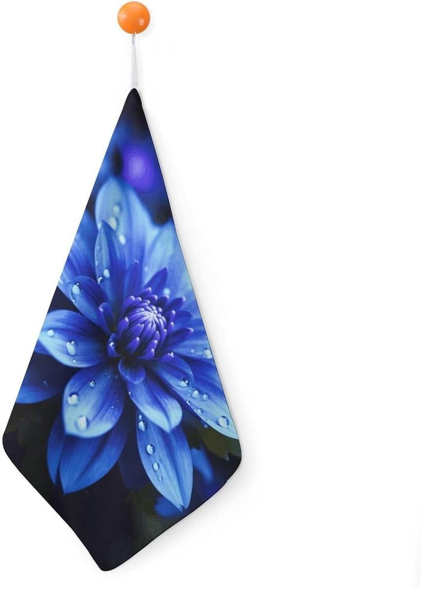 Microvezel handdoeken voor keuken en badkamer met blauwe bloemenprint, 30 cm
