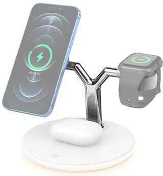 CaseAndConnect 3 in 1 25W Magnetic Wireless Charging Station For IPhone Apple Watch AirPods Fast Charging Dock white