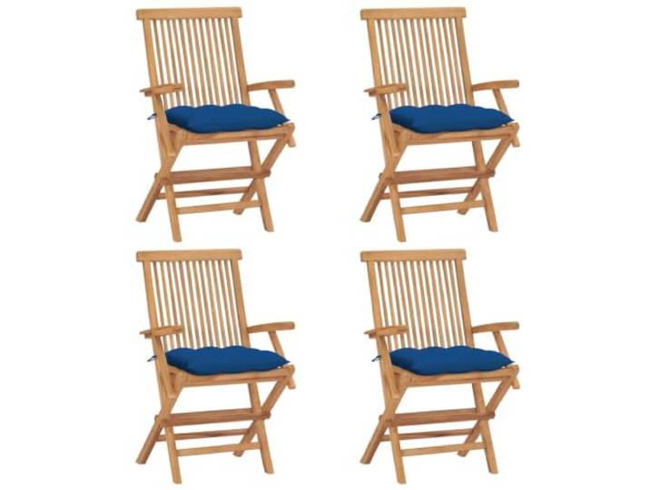 Makastle Klappstühle Teakholz mit blauen Kissen, 4er Set