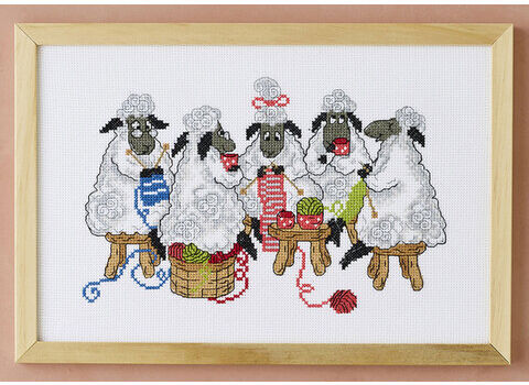 Stickbild "Schafe, die stricken", 30 x 20 cm