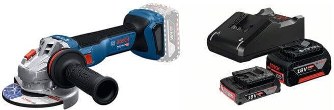 Set Bosch Akku-Winkelschleifer GWS 18V-11 S + Starter-Set: 1x GBA 18V 2,0Ah + 1x GBA 18V 4,0Ah + GAL 18V-40