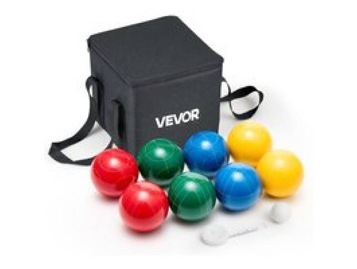VEVOR Boccia Set mit 8 Harzkugeln (107 mm) & Kügelchen &Tragetasche (schwarz) & Messseil, Rot/Grün/Blau/Gelb, für 2 bis 8 Spieler, Boccia Spielset für Strand Rasen Familiengarten Outdoor