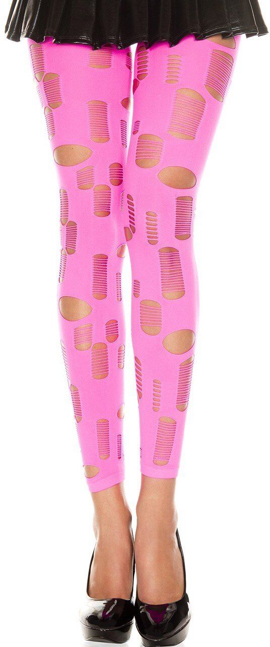 Music Legs Legging rose fluo ajouré petits et grands trous