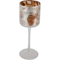 Glaswindlicht auf Fuß Zapfen H=20cm - weiß|braun