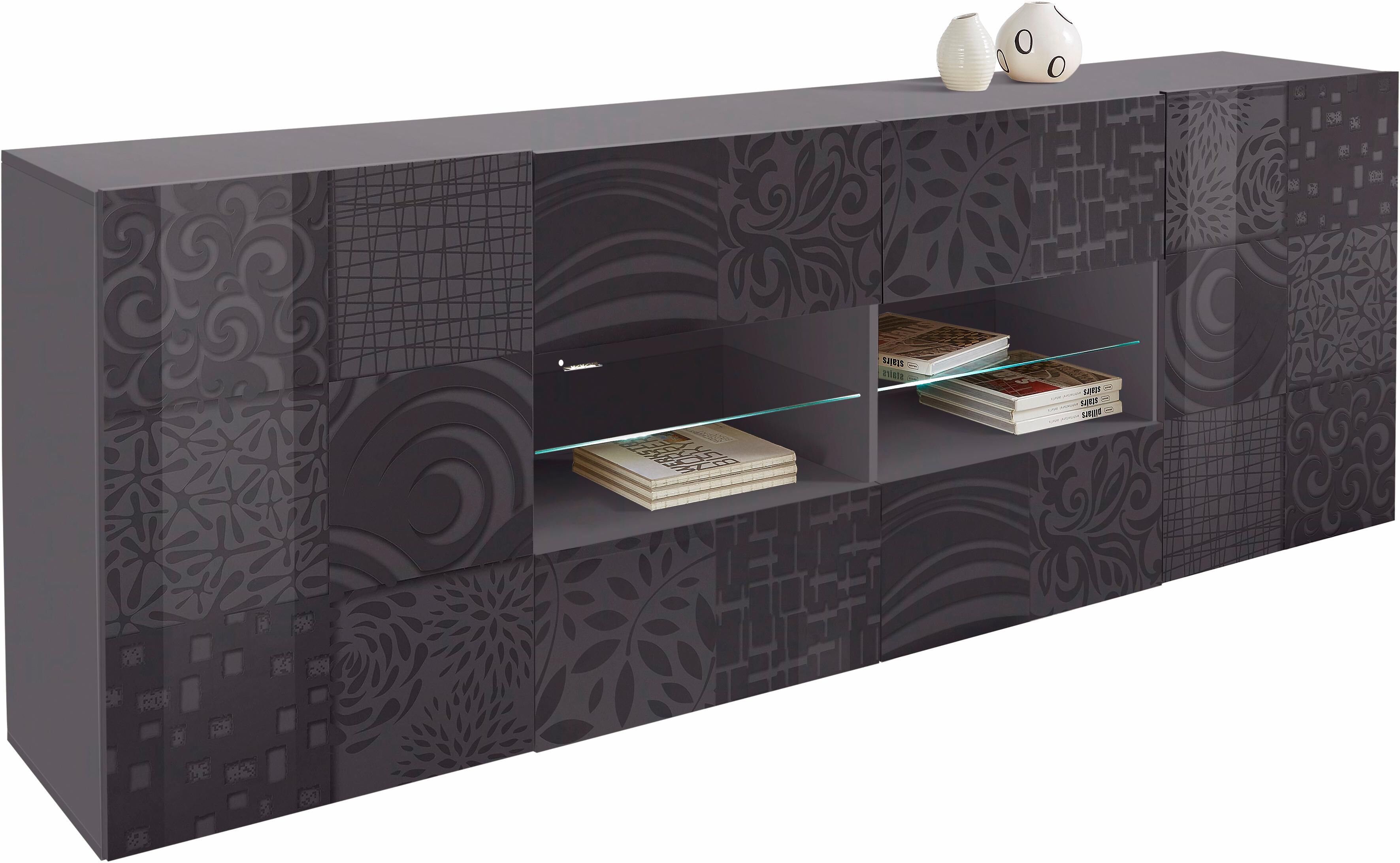 Sideboard HOME AFFAIRE "Miro", grau (anthrazit hochglanz lack mit siebdruck), Sideboards, Sideboard, Breite 241 cm mit dekorativem Siebdruck anthrazit hochglanz lack mit siebdruck Einheitsgröße