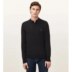 ALL SAINTS für Herren. M085KB Langarm-Poloshirt Merino Mode schwarz (L), Lässig, Wolle