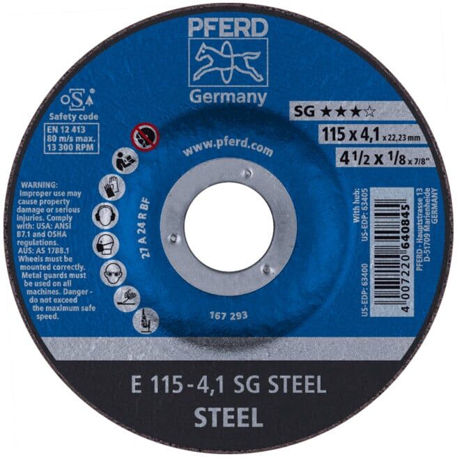 PFERD Disque d’ébarbage SG-STEEL,? disque x largeur de disque: 115X4 mm (4007220640845)