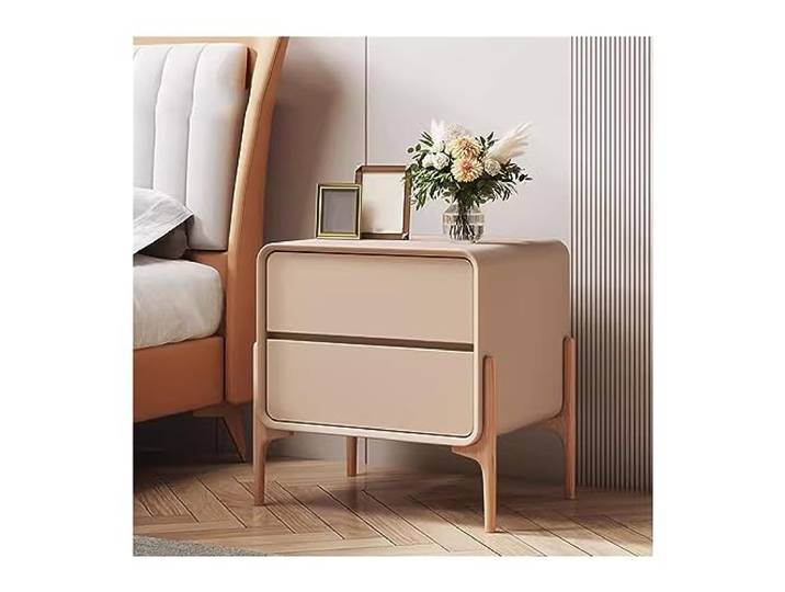 YANG11FAN Vielseitig Minimalistischer Schlafzimmer-Nachttisch kleine Schrank mit Doppelschubladen(Beige,Mittel)