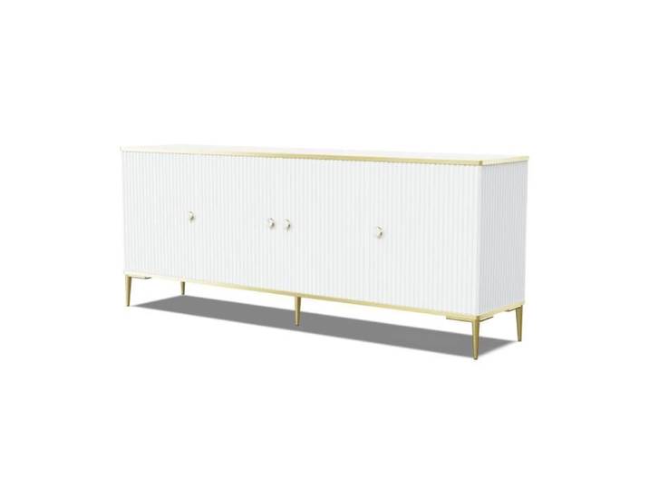 Commode PETRA 182 cm Buffet 4D blanc mat avec pieds dorés