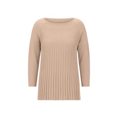Rundhalspullover GOLDNER "Tunikapullover in A-Linie", Damen, Gr. 44, beige, Obermaterial: 50% Baumwolle CO. 50% Polyacryl PAN., figurumspielend, U-Boot-Ausschnitt, Gerade, Pullover Rundhalspullover, neues Ripppenmuster im Vorderteil