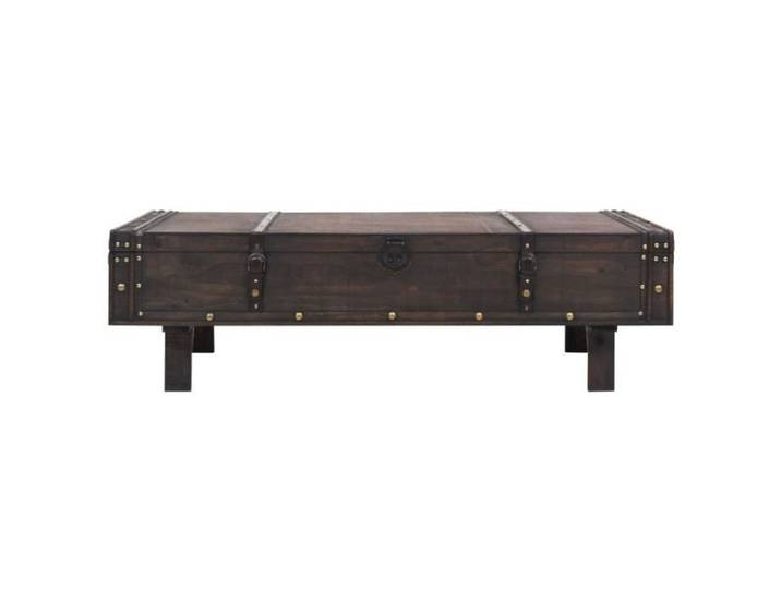 Table basse - KAI - Bois massif - Style vintage - Rangement intérieur