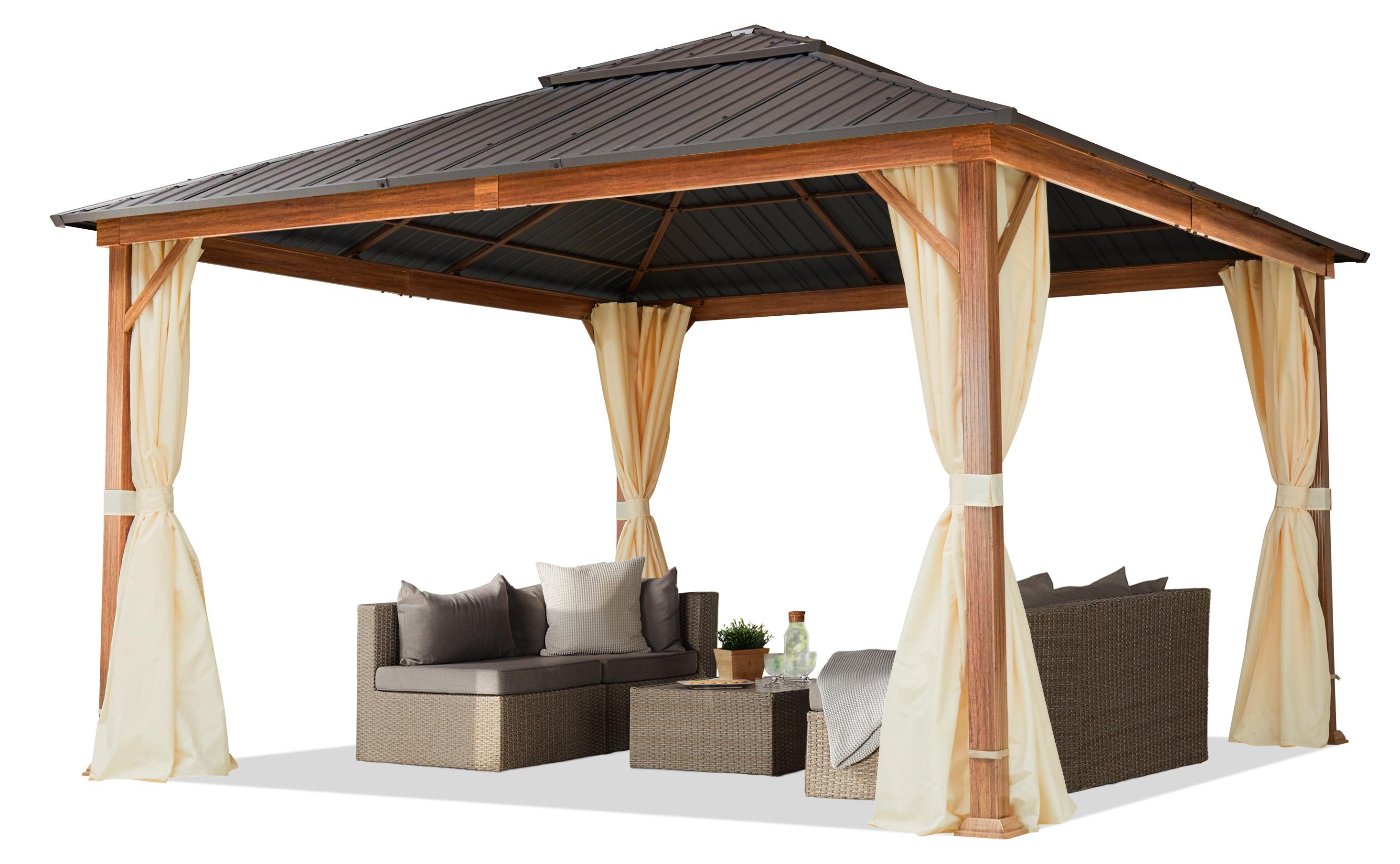 Gartenpavillon 4x4 m Holzoptik, Stahldach Hardtop 4 Seitenteile in champagnerGartenpavillon 3x4 m Holzoptik, Stahldach Hardtop 4 Seitenteile in grau