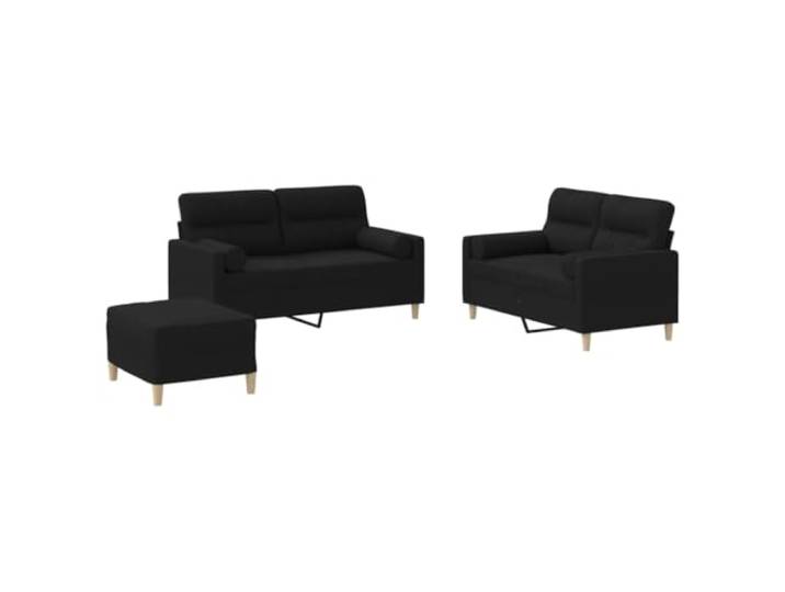 GHVBNMF 3-TLG. Sofagarnitur mit Hocker & Kissen Schwarz Stoff Wohnzimmer Elegantes Polstermöbel Set fürs Wohnzimmer mit dick gepolsterten Kissen und zusätzlichem Fußhocker für hohen Komfort.