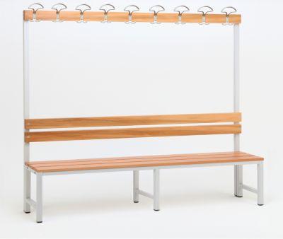 Sitzbank für Umkleideräume mit Rückwand und Hakenleiste 2000 mm breit