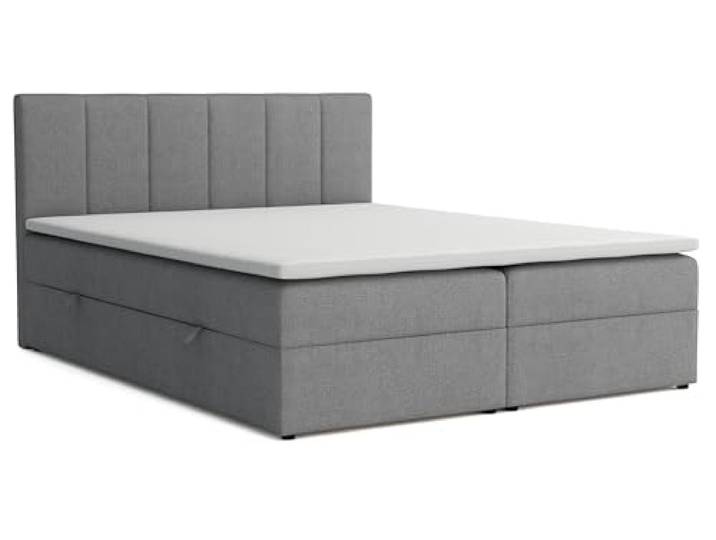 Boxspringbett 140x200 mit Bettkasten, Lisa Doppelbett Grau Velourstoff Bett 140x200, Doppelbett mit Komfortschaumkern-Topper (2 cm) für extra Liegekomfort