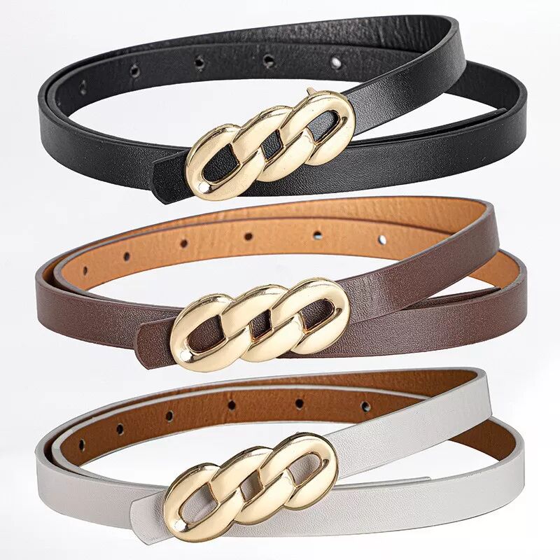 INF Damen PU Leder Gürtel mit acht Schnallen - Stilvolles Accessoire für Kleider & Shirts Weiß