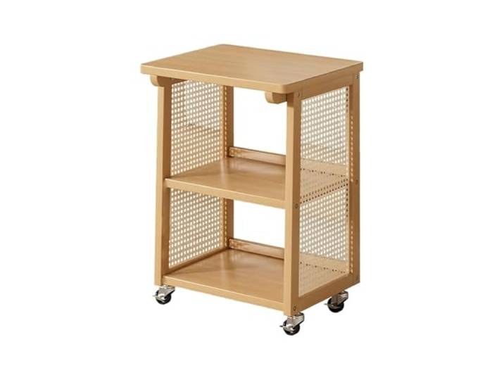 LigedamaiEU Beweglicher Beistelltisch, Sofa-Seite, runder Kaffeewagen mit Rollen, Aufbewahrungsregal, Vintage-Industriedesign for das Wohnzimmer(Natural)