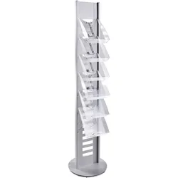 Prospektständer TEC-ART Ständer mit 6 Fächern, drehbar, Stahl, silber, transparent