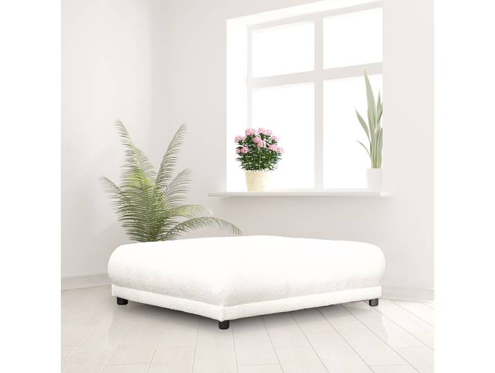 Repose-pieds capitonné 125 x 39 x 125cm Blanc Tissu Bouclé Coline: Blanc