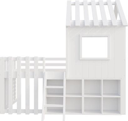 Kinderbett Hausbett 90x200cm Ohne Matratze Dach Fenster Offenem Stauraum Mit Kletterleiter Massivholz Kinderetagenbett Weiss Einzelbett Holzbett