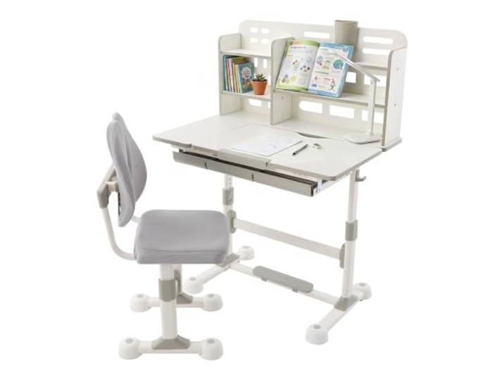 Kinderschreibtisch mit Stuhl, Höhenverstellbarer Schreibtisch, Grau Ergonomisches Lernset für Kinder 3-18 Jahre, verschiedene Ablagebereiche, für Lernen, Lesen, Schreiben und Zeichnen