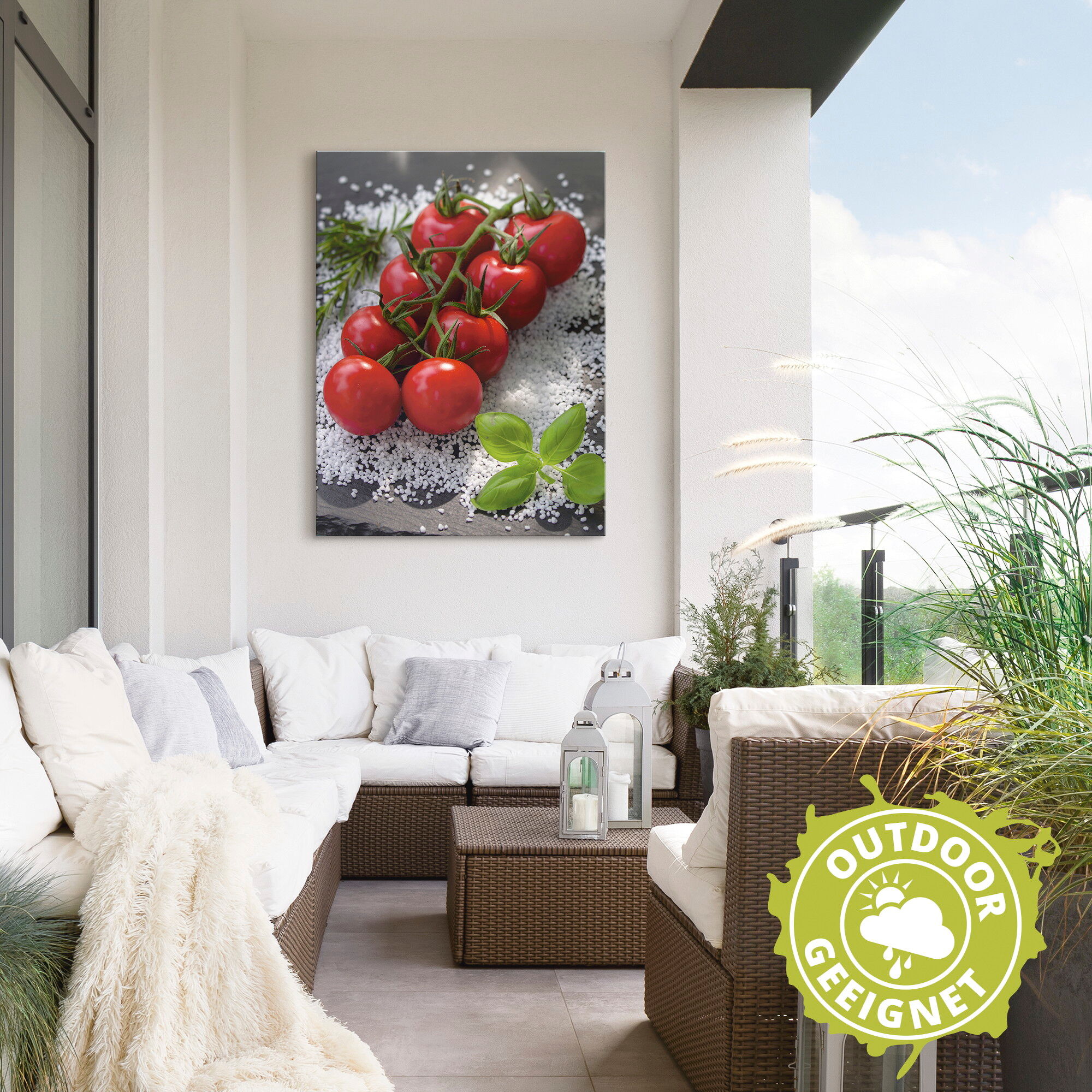 Alu-Dibond-Druck ARTLAND "Tomaten Rispe auf Salz", rot (farbe bild(er): rot), B:30cm H:40cm, Bilder, Alu-Dibond-Druck, für Innen- und Aussenbereich geeignet, Outdoorbild farbe bild(er): rot B/H/T: 30cm x 40cm, Alu-Dibond-Druck Lebensmittel Hochformat, 1 S