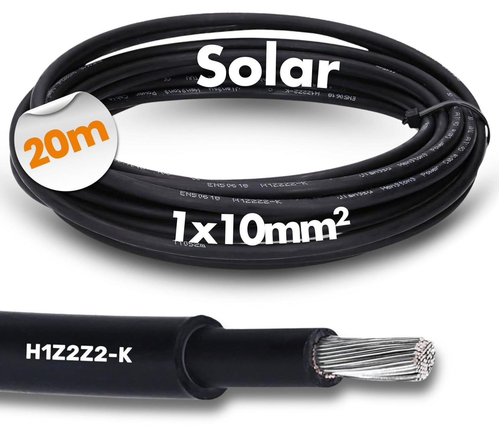Lustrens 20m H1Z2Z2-K Zonnekabel 10 mm² Fotovoltaïsche Kabel voor Buiten