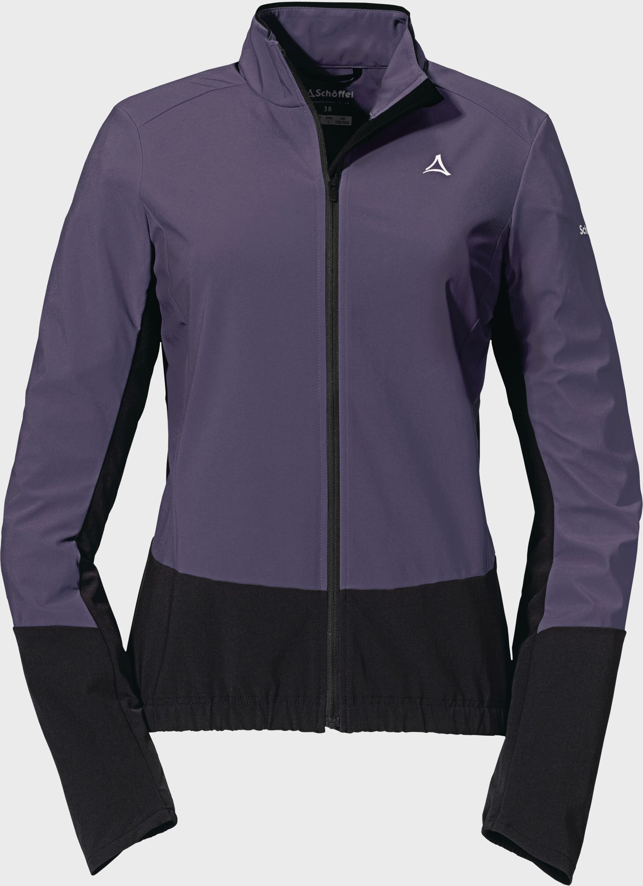 Outdoorjacke SCHÖFFEL "Hybrid Jkt Grimaldo L", Damen, Gr. 40, lila (3975, lila), Oberstoff : Aussenseite 88% Polyester 12% Elasthan Innenseite 100% Polyester ( Membran Polyurethan) Oberstoff Einsatz: 68% Nylon 21% Polyester 11% Elasthan, regular fit, hoch