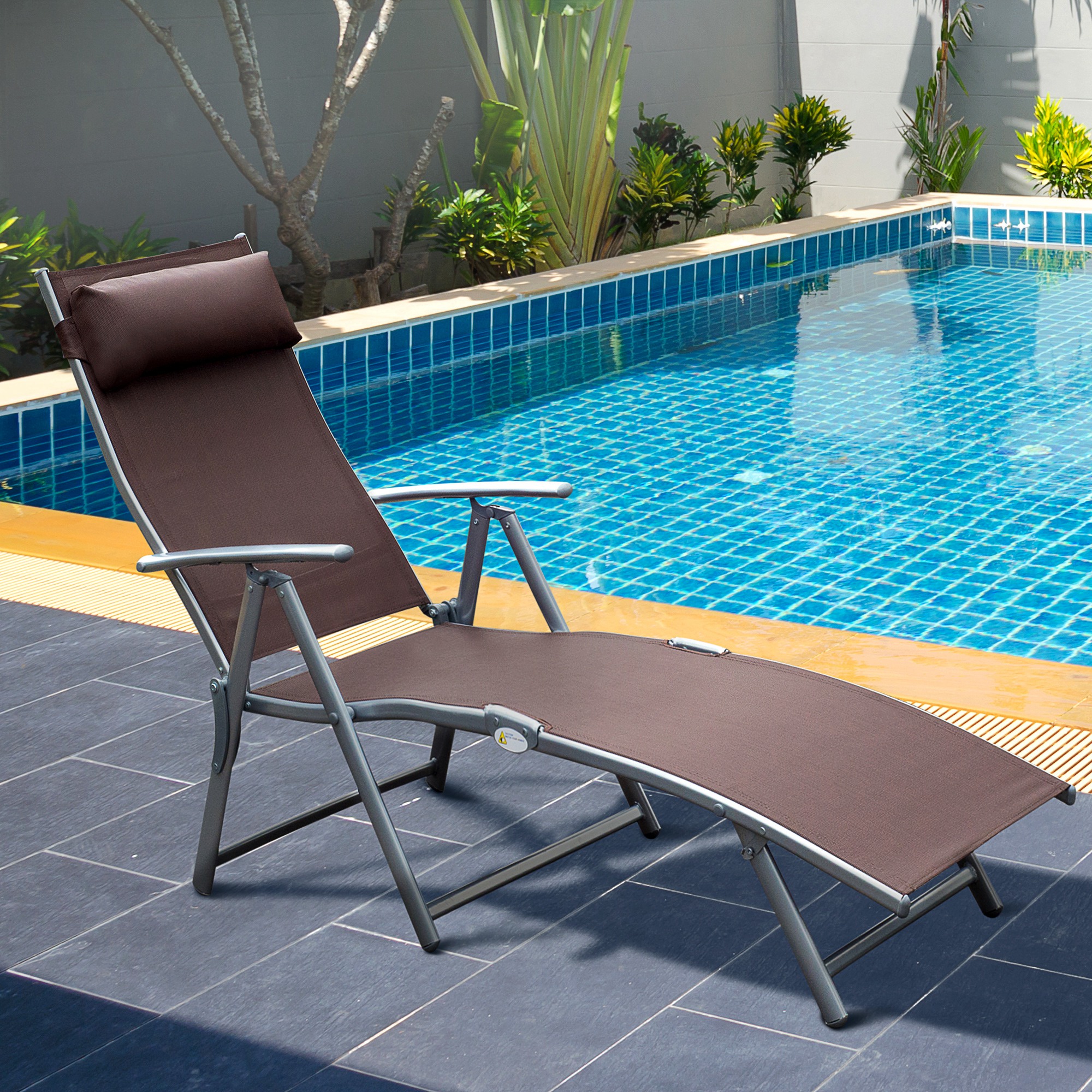Outsunny Sedie Sdraia da Giardino lettino prendisole da terrazzo pieghevole arredamento giardino Relax Reclinabile Telaio in Metallo Marrone Aosom
