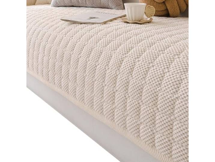 Anti-Rutsch-Sofaüberzug m/Gittermuster, weicher Plüsch,(White,110x180cm)