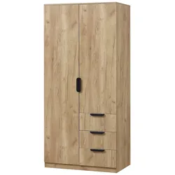 Helloshop26 - Moderner Kleiderschrank fürs Schlafzimmer zeitloses Aufbewahrungsmöbel 1 Kleiderstange 4 Einlegeböden 3 Schubladen 03_0006370