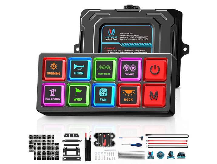 MICTUNING P4-NEON panneau de commutation 4/8 gangs, boutons en Silicone rétroéclairés à code couleur, boîte de système de relais de contrôle de Circuit universel pour voiture