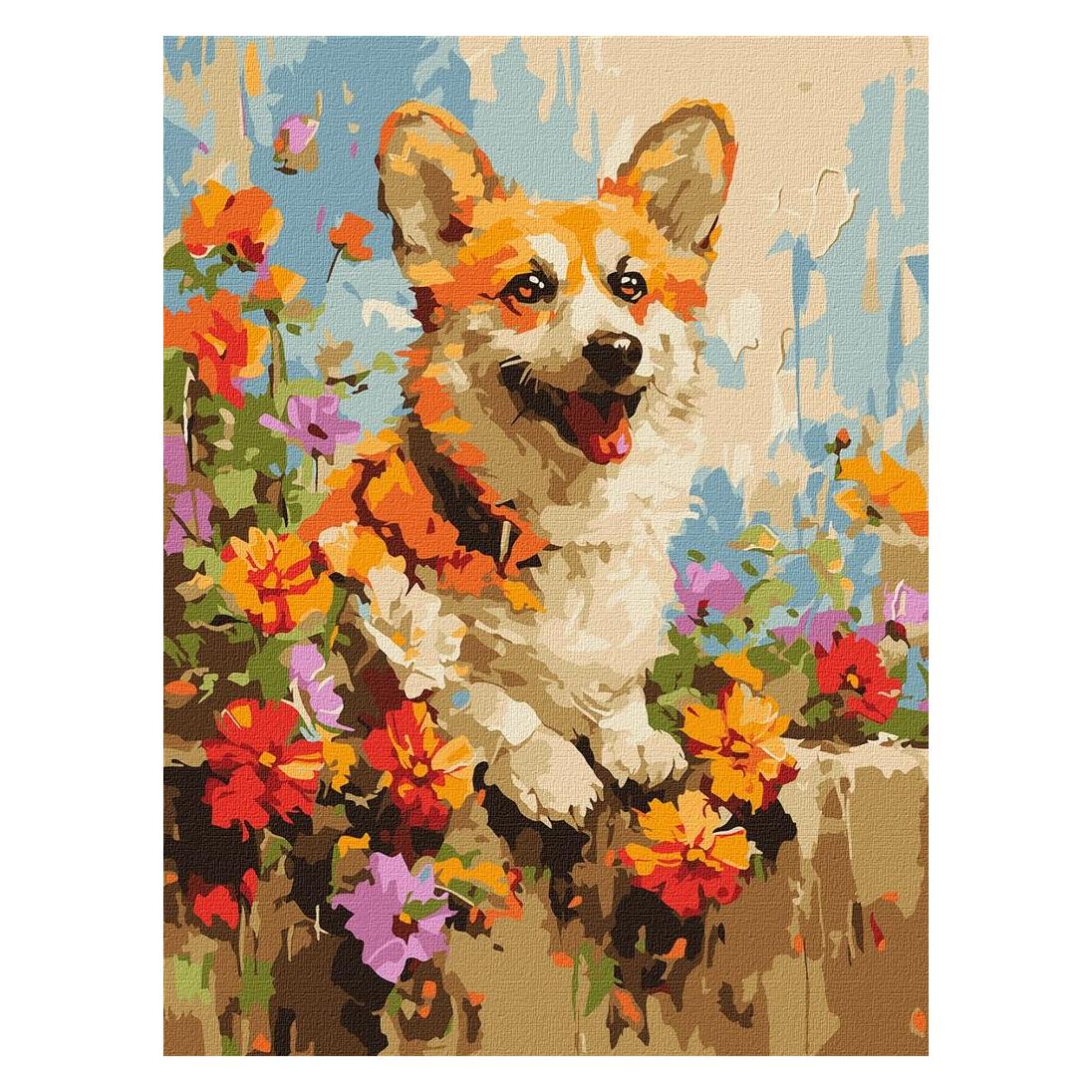 Ideyka Malen nach Zahlen - Corgi in Blumen (57317909)