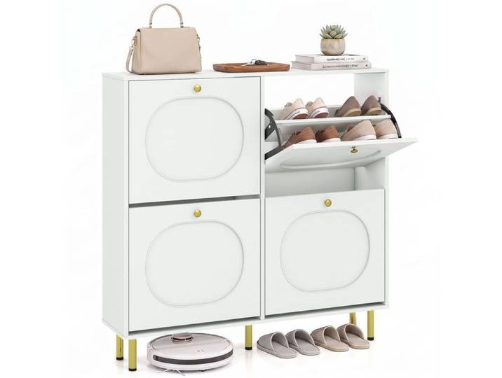 COSTWAY Meuble a Chaussure avec 4 abattants Séparateurs Amovibles Pieds en Aluminium Anti-Basculement pour Entrée Couloir Blanc