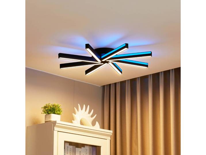 Smart Home Deckenlampe Tjado Lucande, dimmbar, schwarz, für Wohn- / Esszimmer, Metall, Modern, Smart Home Deckenlampe