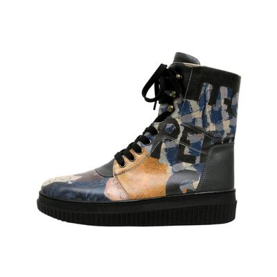 Schnürboots DOGO "Future High Top Boots Les Peintres Damen Stiefeletten", Damen, Gr. 38, Normalschaft, blau, Lederimitat, Schuhe Schnürboots, Handgefertigt