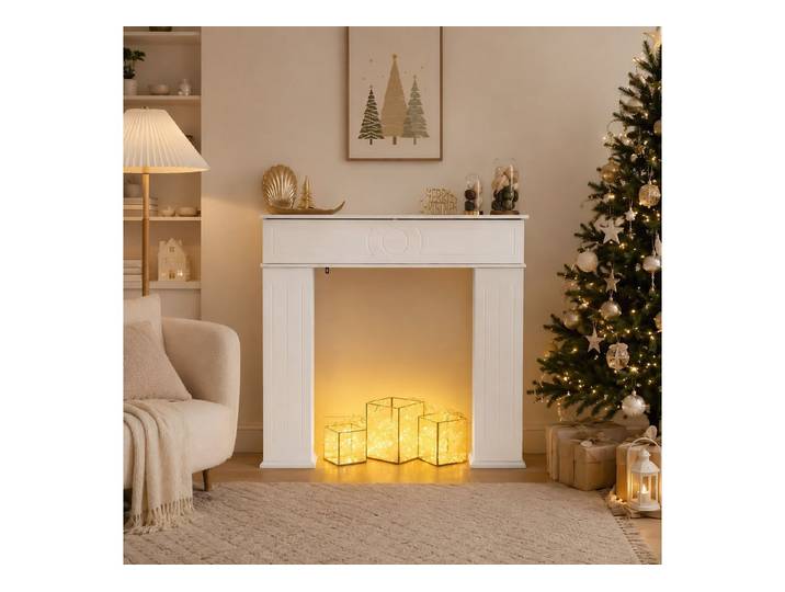Simurq Umbauschrank Kaminumbauschrank Kaminkonsole mit Geheimfach Stauraum, 3 Türen, Holz (Packung, 1-St) 107x18x100 cm, Kaminumrandung Deko Weiß