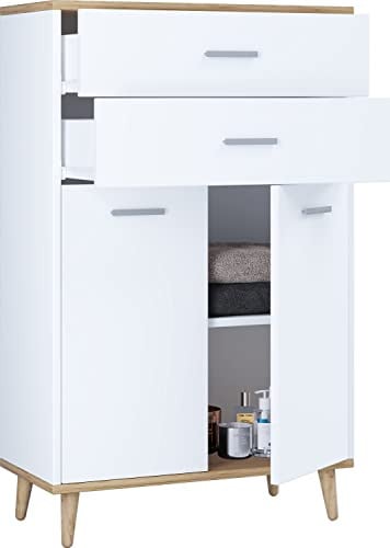 VCM Badkamermeubel Landos Wit/Eiken, B: 60 cm, H: 97 cm, D: 28 cm