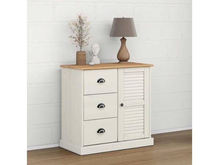 HEFZGDB Kompaktes Sideboard mit Schubladen aus Kiefer Massivholz als Stauraum für kleine Räume, vielseitig als Buffet oder Kommode nutzbar, pflegeleicht mit Metallgriffen