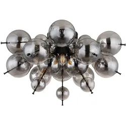 Deckenlampe 3 flammig Deckenleuchte Wohnzimmerlampe Glaskugel rauchfarben schwarz, Metall Glas, 3x E14 Fassungen, DxH 55x28 cm