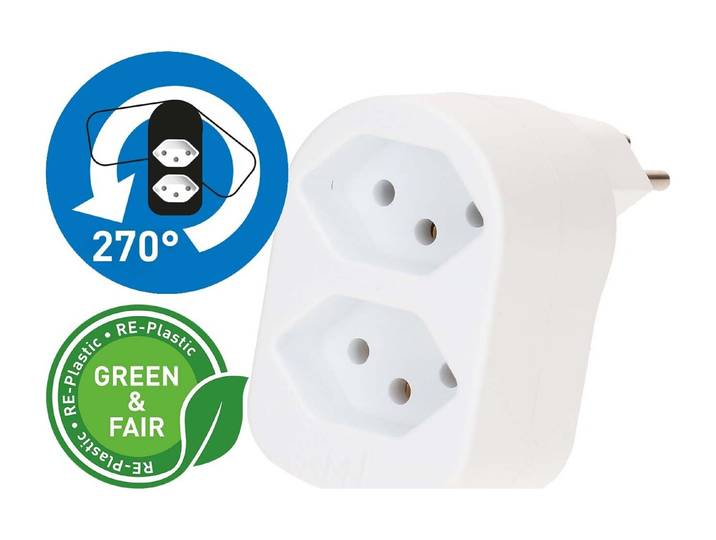 Max Hauri Abzweigstecker Adapt 2x Typ 13 weiss drehbar Green+Fair