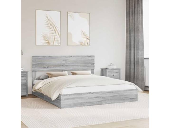 RJPLMFV Bett mit Stauraum, grau, Sonoma, 180 x 200 cm, Holz, Technik Mit Schubladen, integriertes Kopfteil, modernes Design, für Schlafzimmer