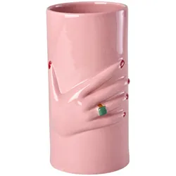 RICE Keramikvase Pink mit Handbemalung, 20 cm, Ø 10 cm, pink