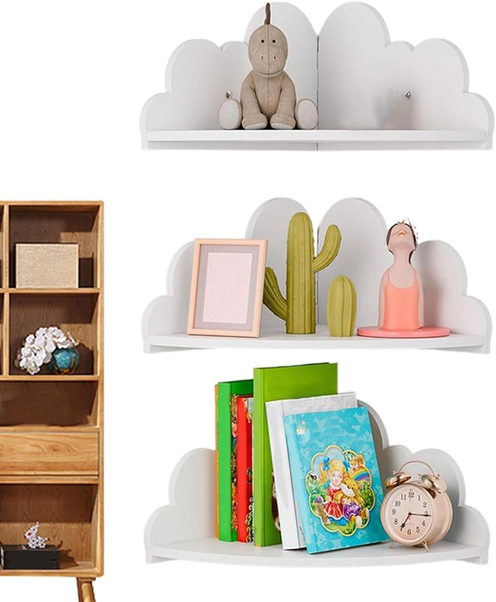 Set van 3 Wolk Hoekrekken Wit voor Decoratieve Opslag met Veilig Ontwerp voor Kinderen