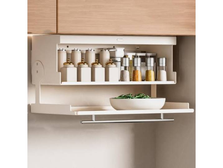 Küchenhängeschrank mit Klapptüren, Kleiner Wandschrank aus Kohlenstoffstahl Kleiner Wandschrank Ohne Bohren, Platzsparend für Restaurants und Bad(White,40x19x29cm/16x7x11in)