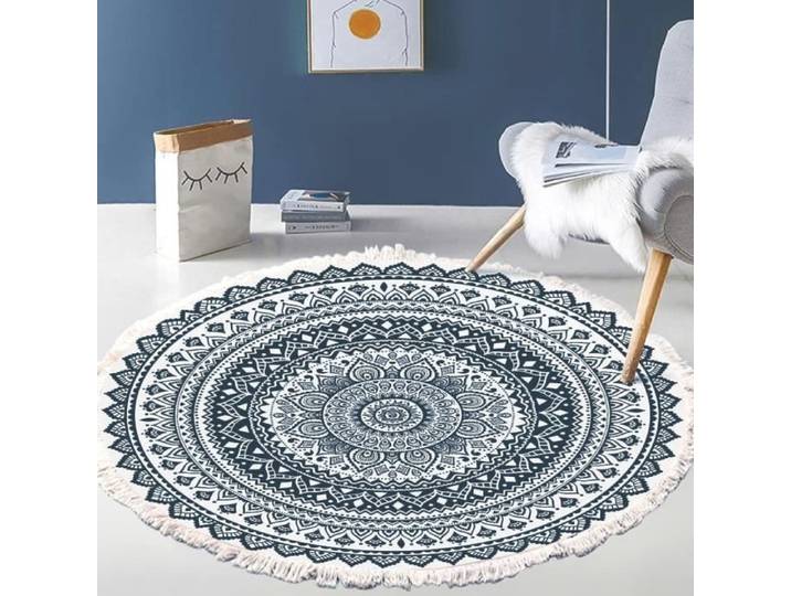 Tapis rond - ZGEER - Mandala - Coton tissé à la main - Lavable en machine - 120 cm